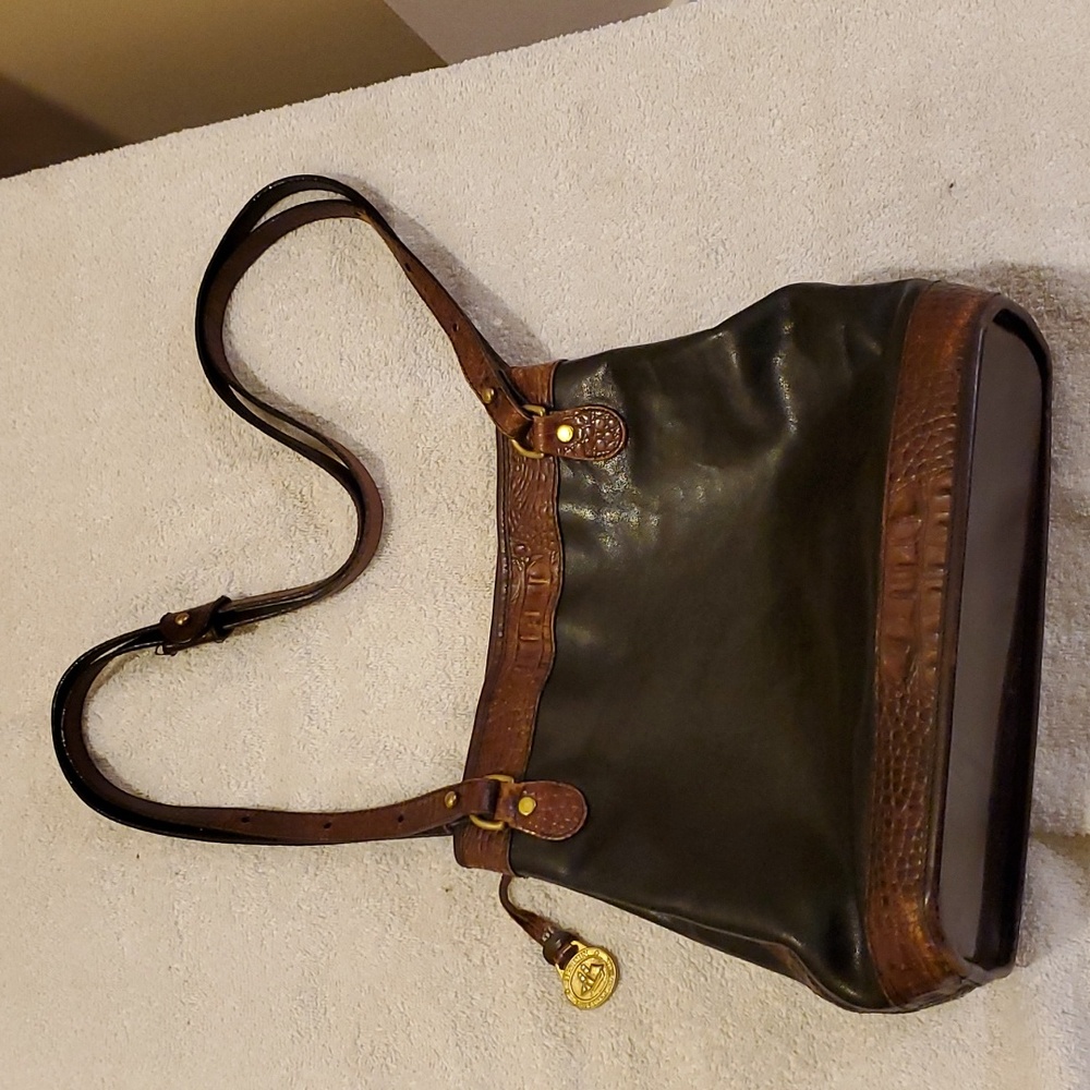 Brahmin vintage black leather and brown embossed croc shoulder bag